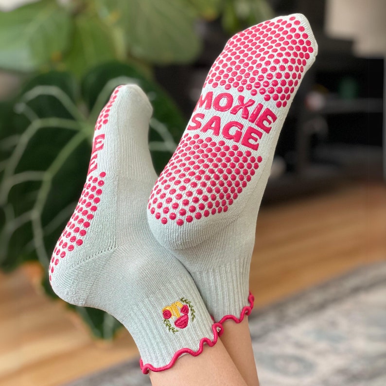 3 Pairs Ruffles Embroidered Grippy Grip Pilates Socks Test Sample